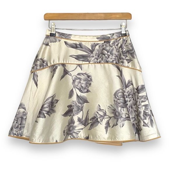 Zimmerman Skirt Mini Rose Floral Cream Grey Size 1 UK 10 Silk Cotton A Line - Picture 8 of 16